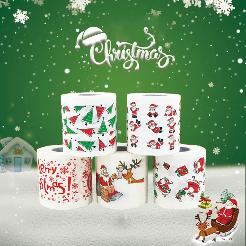 1 Roll Cartoon Pattern Disposable Toilet Paper Festive Soft Touch Decorate Christmas Holiday Printed Roll Paper for Festival