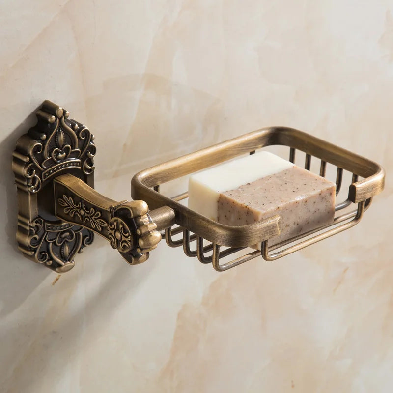 Antique Solid Aluminum Bathroom Hardware Set, Wall Mounted Towel Bar & Soap Basket & Toilet Paper Holder & Robe Hook