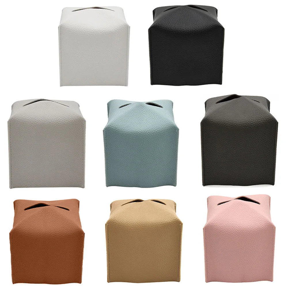 Modern PU Leather Square Tissue Box Cover Holder-Decorative Holder/Organizer for Bathroom Vanity Countertop, Night Stands,Office