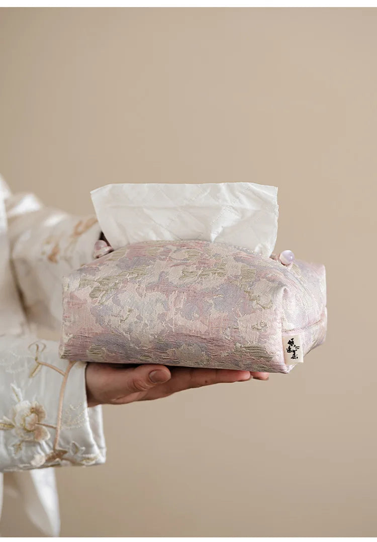 New Chinese Brocade Embroidery Fabric Tissue Box, Living Room Car Pumping Box, Tea Room Tissue Storage Box, Tissue Storage Bag