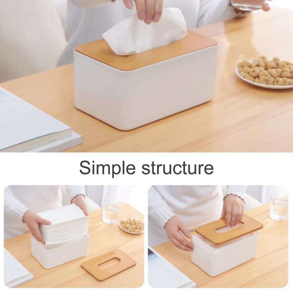 Plastic Tissue Box Wooden Lid Square Napkin Holder Container Wet Tissue Paper Dispenser Case Modern Home Car Organizer