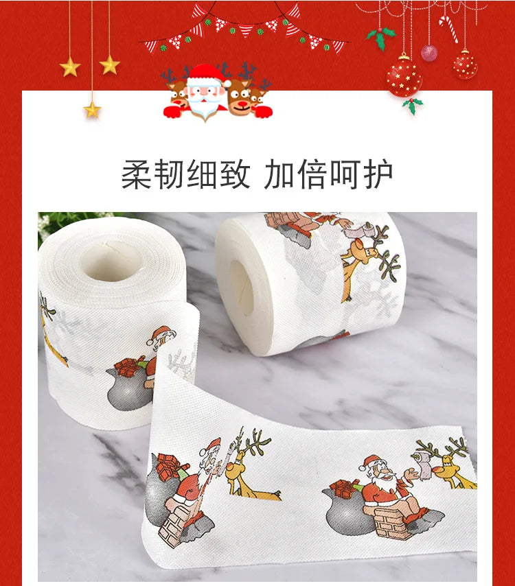 Toilet Paper Christmas Pattern Series Roll Paper Santa Claus Reindeer Hygienic Paper Creative Toilet Papers Rolls Funny Napkins