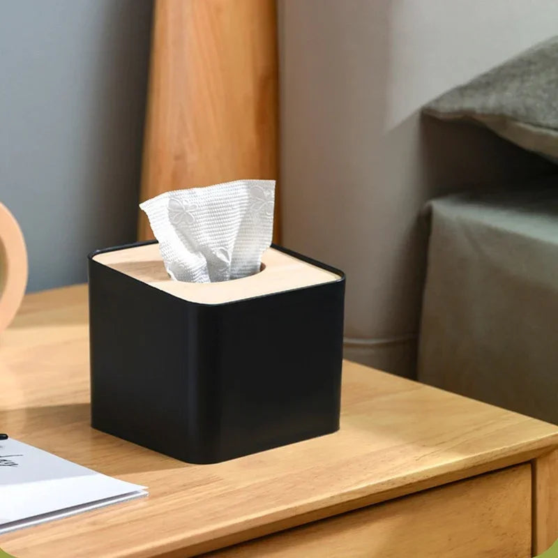 Tissue Box Table Napkin Rings Tissue Case Paper Box Container Bamboo Cover Solid Wood Storage Box Home Tissue Box Holder