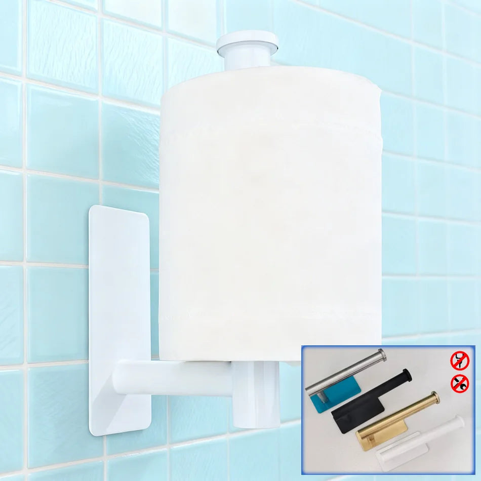 Stainless Steel Paper Holder White Adhesive Wall Mount Stand Kitchen Bathroom Toilet Paper Towel Tissue Roll Shelf Brushed Gold