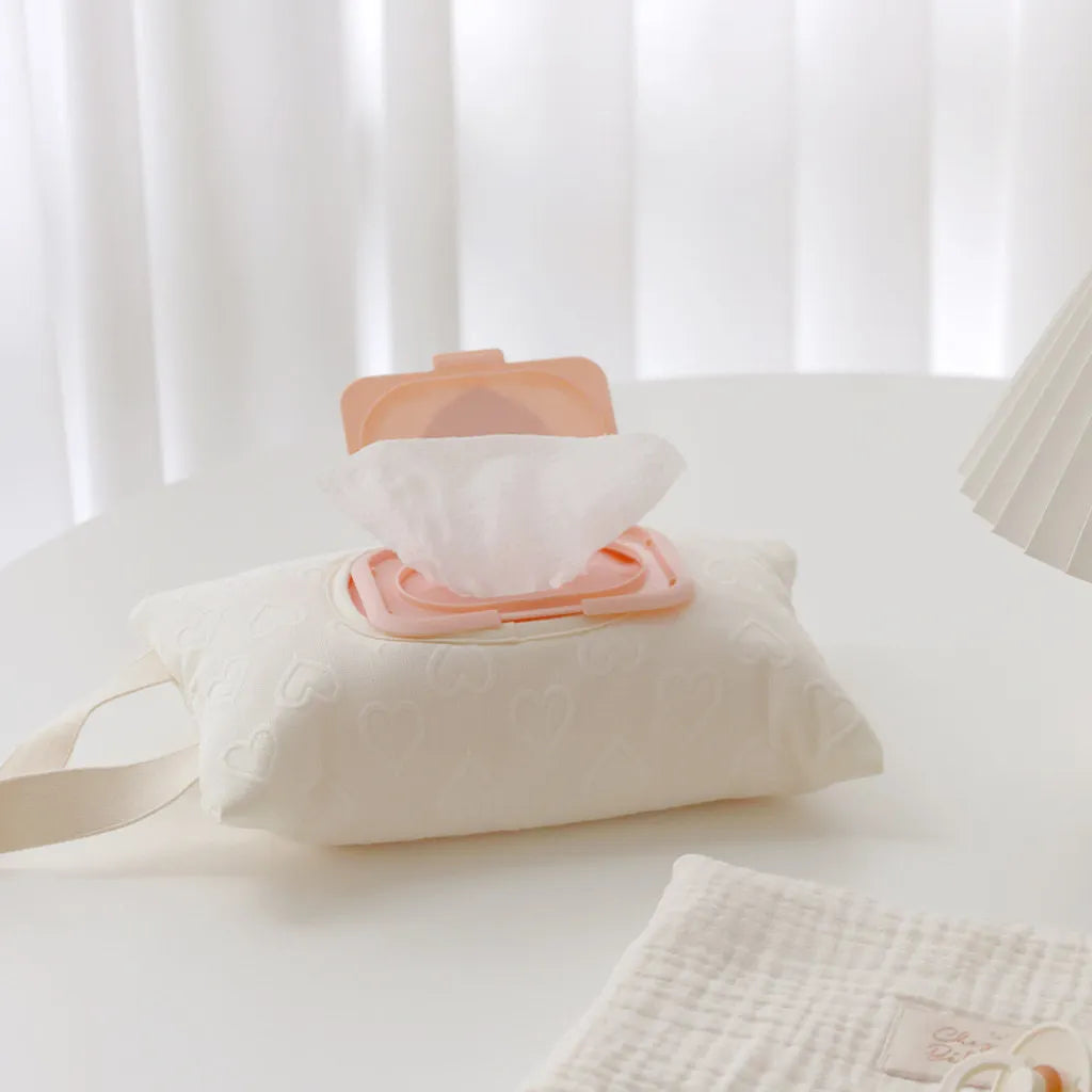 Baby Stroller Heart Wet Wipes Case Extraction Tissue Box Travel Car Portable Handheld Storage Bag Newborn Hanging Bag for Cart
