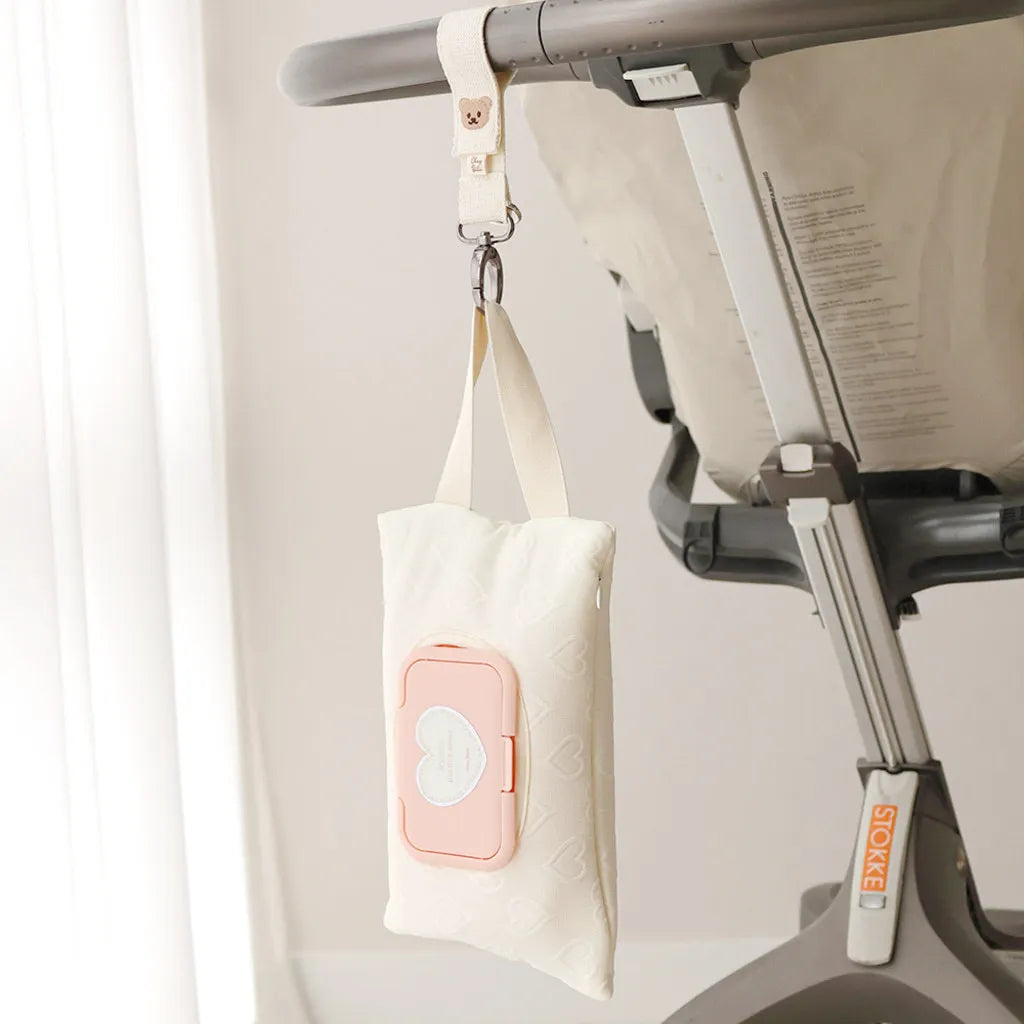 Baby Stroller Heart Wet Wipes Case Extraction Tissue Box Travel Car Portable Handheld Storage Bag Newborn Hanging Bag for Cart