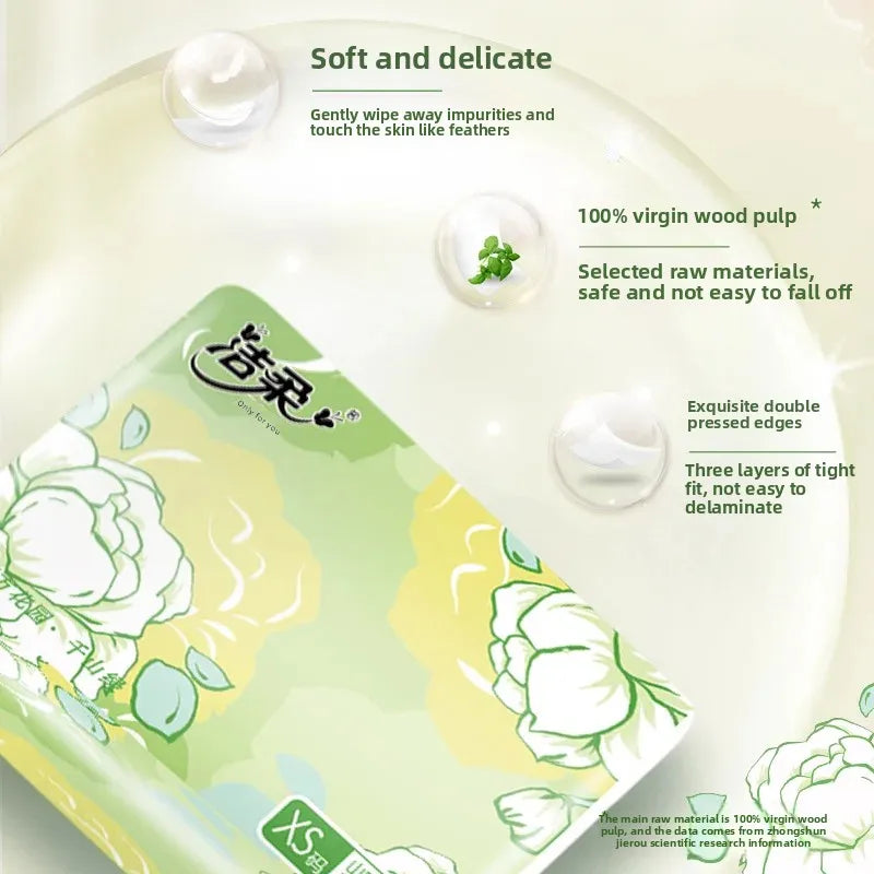 Jie Rou Camellia 3 Layers 100 Sheets Box Tissue Paper Facial Hygiene Paper Large Box Bulk Toilet Paper from Mainland China