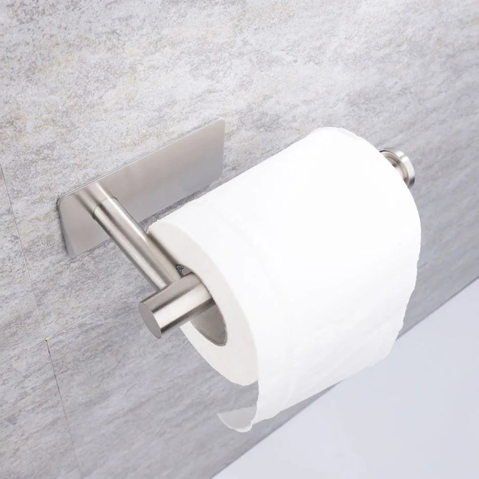 Stainless Steel Paper Holder White Adhesive Wall Mount Stand Kitchen Bathroom Toilet Paper Towel Tissue Roll Shelf Brushed Gold
