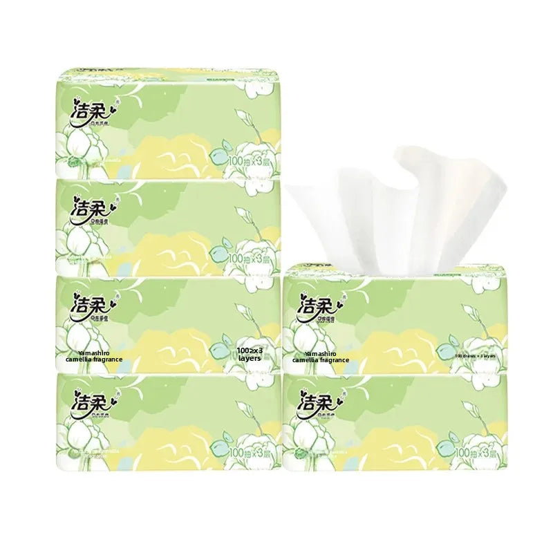 Jie Rou Camellia 3 Layers 100 Sheets Box Tissue Paper Facial Hygiene Paper Large Box Bulk Toilet Paper from Mainland China