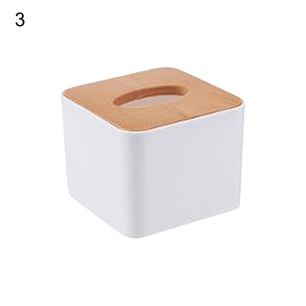 Plastic Tissue Box Wooden Lid Square Napkin Holder Container Wet Tissue Paper Dispenser Case Modern Home Car Organizer