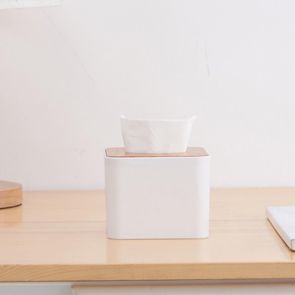 Plastic Tissue Box Wooden Lid Square Napkin Holder Container Wet Tissue Paper Dispenser Case Modern Home Car Organizer