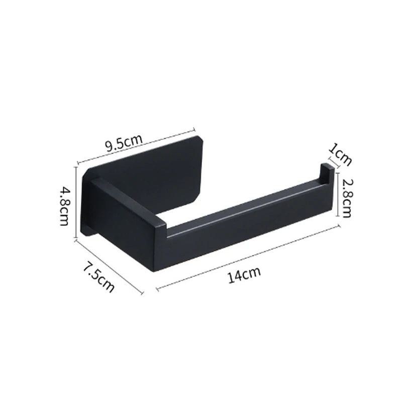 Stainless Steel Toilet Roll Holder Self Adhesive in Bathroom Tissue Paper Holder Black Finish Easy Installation no Screw