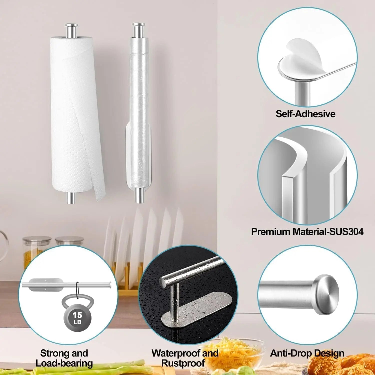 1PCS Kitchen Paper Towel Holder Toilet Paper Holder Adhesive Tissue Rack Napkin Dispenser Cabinet Storage Bathroom Accessories