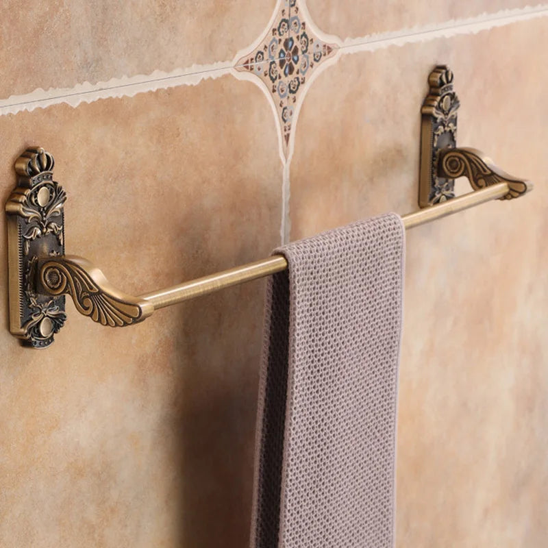 Antique Solid Aluminum Bathroom Hardware Set, Wall Mounted Towel Bar & Soap Basket & Toilet Paper Holder & Robe Hook