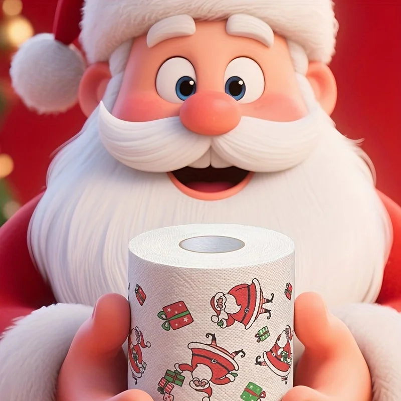 5Rolls/1Roll Christmas Toilet Paper Rolls - Festive Santa Reindeer Snowman Holiday Designs, with Red Top & Evergreen Tree Design