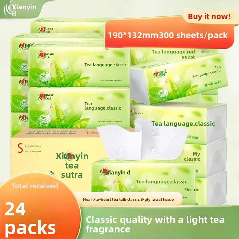 Classic Heart to Heart Tea Language 3 Layer 100 Sheets Large Pack Tissue Paper Home Use Napkins Fragrant Flexible Tissue