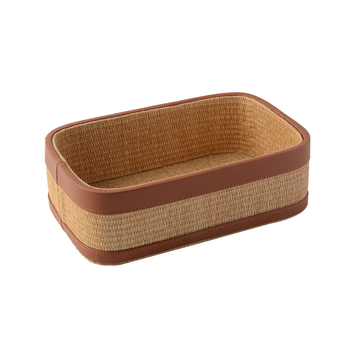 Seagrass Leather Napkin Holder Handwoven Tissue Storage Box French Style Elegant Table Decor Home Organizer Straw Wicker Design