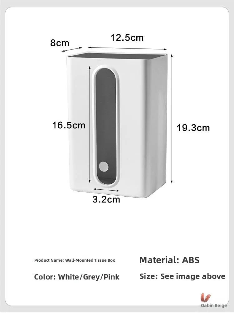 Wall-Mounted Tissue Box Kitchen Home Use Napkin Holder Storage Box Drop-In No-Punching Required Simple Rectangular Plastic De...