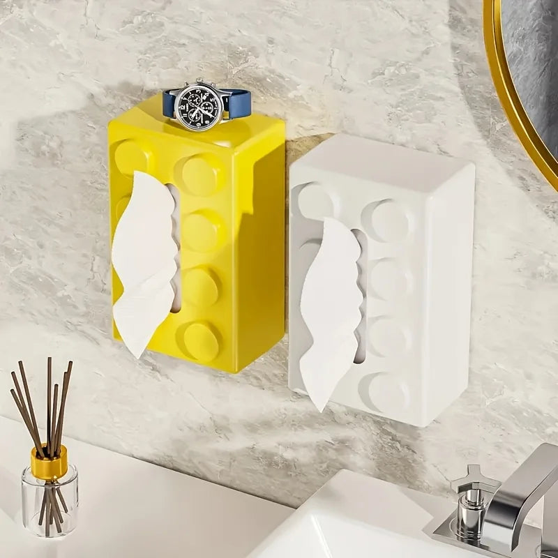 1pc Building Block Style Tissue Box, Multifunctional Plastic Organizer Suitable for Kitchen, Bathroom,Living Room,Bright Colors