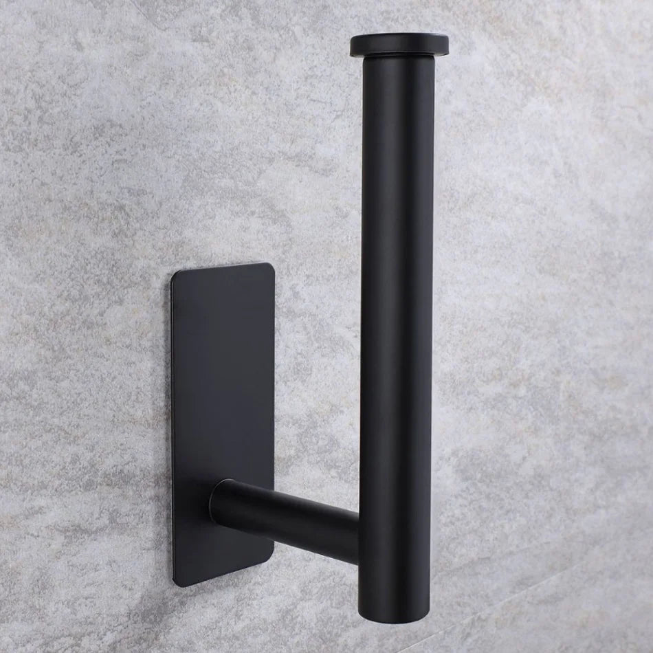 Stainless Steel Paper Holder White Adhesive Wall Mount Stand Kitchen Bathroom Toilet Paper Towel Tissue Roll Shelf Brushed Gold