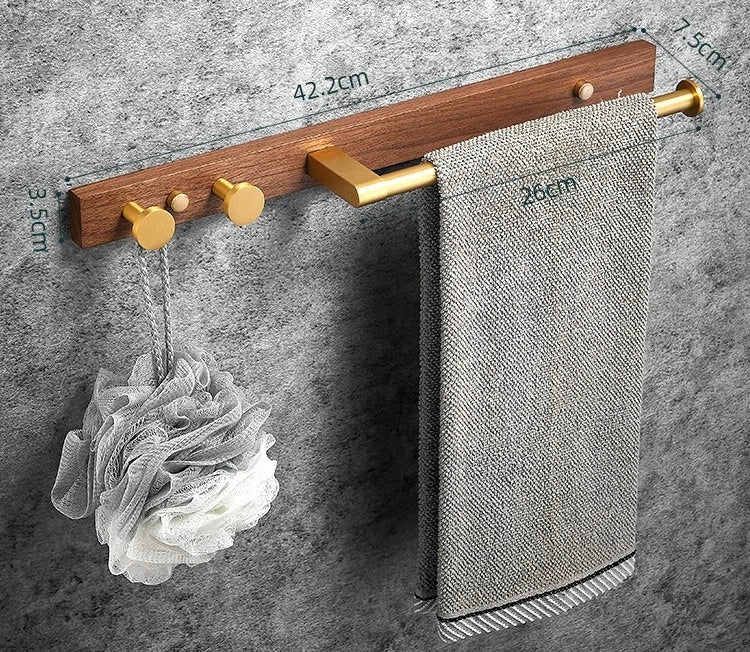 Wooden Walnut towel bar Bathroom solid wood towel rack Bathroom towel rack Hook rack