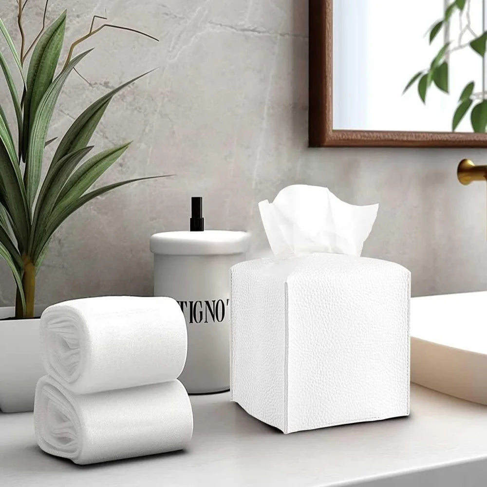 Modern PU Leather Square Tissue Box Cover Holder-Decorative Holder/Organizer for Bathroom Vanity Countertop, Night Stands,Office