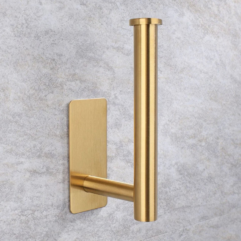 Stainless Steel Paper Holder White Adhesive Wall Mount Stand Kitchen Bathroom Toilet Paper Towel Tissue Roll Shelf Brushed Gold