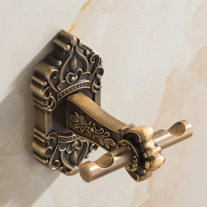 Antique Solid Aluminum Bathroom Hardware Set, Wall Mounted Towel Bar & Soap Basket & Toilet Paper Holder & Robe Hook