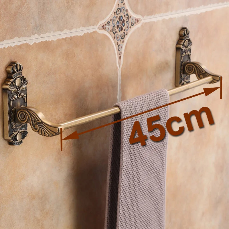 Antique Solid Aluminum Bathroom Hardware Set, Wall Mounted Towel Bar & Soap Basket & Toilet Paper Holder & Robe Hook