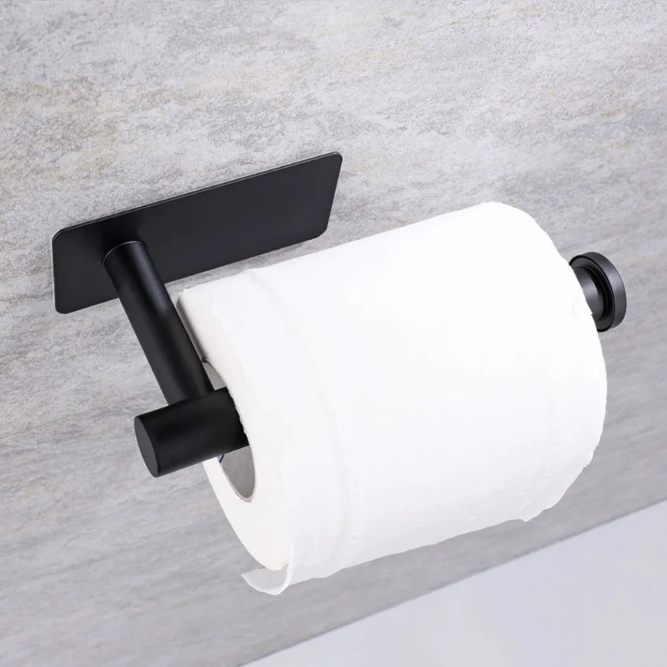 Stainless Steel Paper Holder White Adhesive Wall Mount Stand Kitchen Bathroom Toilet Paper Towel Tissue Roll Shelf Brushed Gold