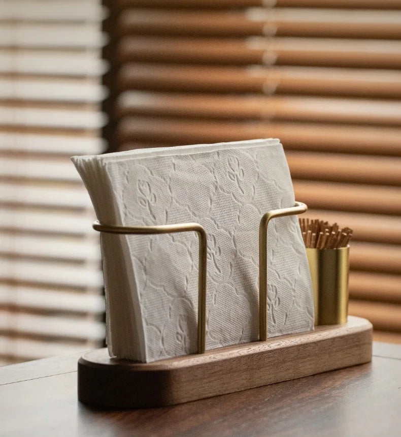 HeMu-Tooth Swab Tube Tissue Holder, Black Walnut, Minimalist Dining Table Tissue Storage Rack, Restaurant Coffee Shop Paper Box