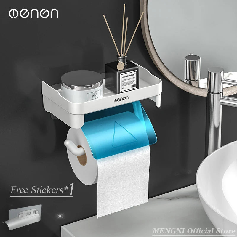 Wall Mount Toilet Paper Holder Plastic Waterproof Roll Paper Storage Rack Bathroom Tissue Organizer Shelves