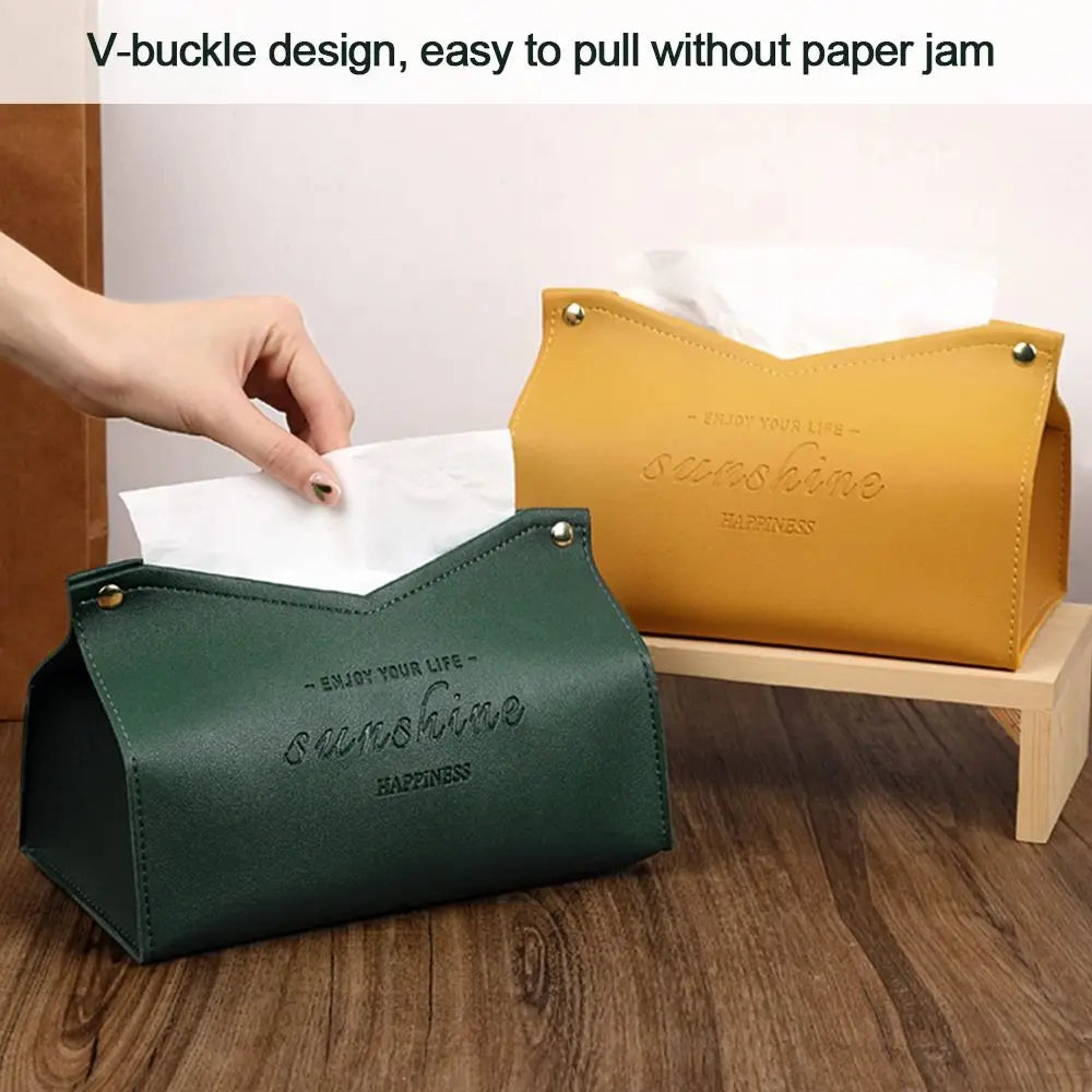 Tissue Box Holder Home Living Room Coffee Table Desktop Simple Napkin Box Kitchen Storage Paper Box PU Leather Organizers