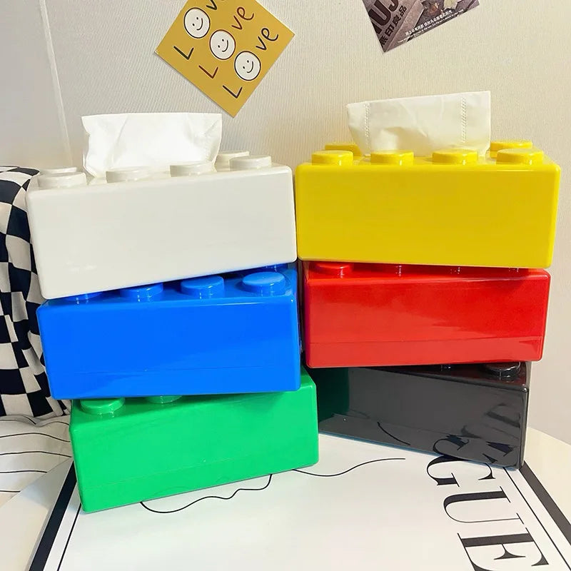 1pc Building Block Style Tissue Box, Multifunctional Plastic Organizer Suitable for Kitchen, Bathroom,Living Room,Bright Colors