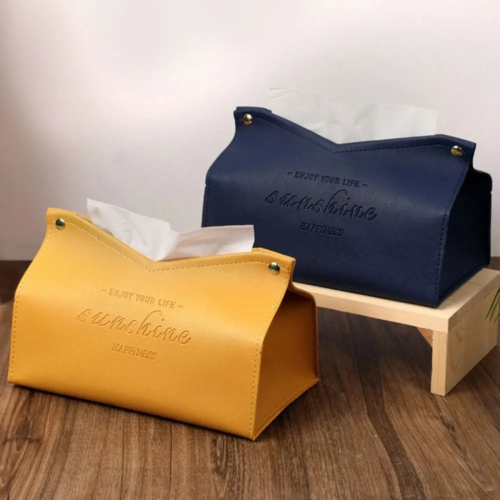 Tissue Box Holder Home Living Room Coffee Table Desktop Simple Napkin Box Kitchen Storage Paper Box PU Leather Organizers
