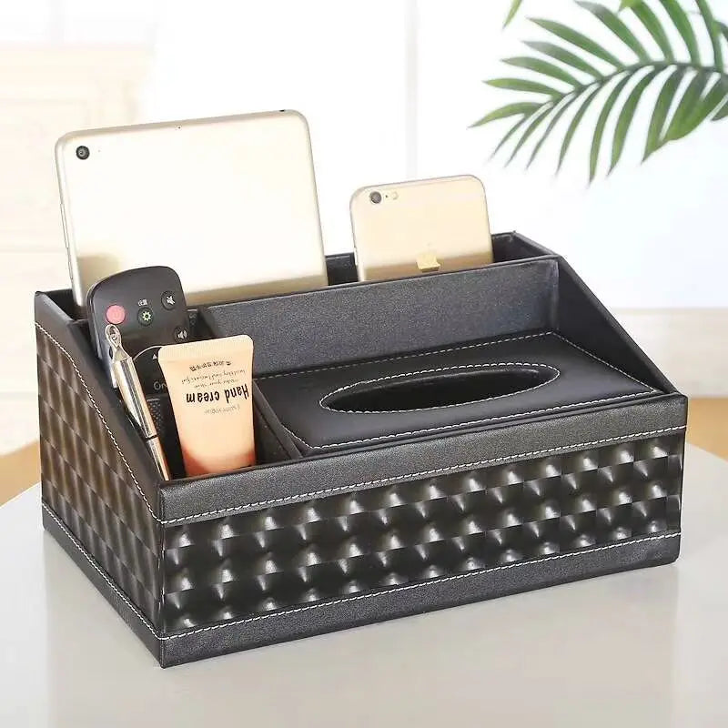 European Sle Creative Leather Wallpaper Multi-Function Tissue Box Living Room Coffee Table Remote Control Storage Basket