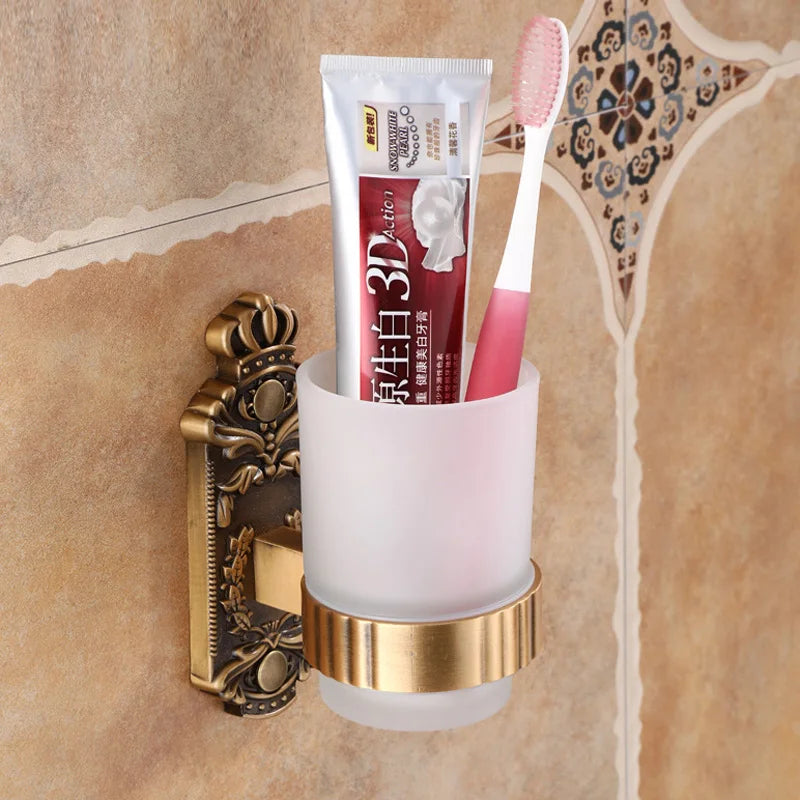 Antique Solid Aluminum Bathroom Hardware Set, Wall Mounted Towel Bar & Soap Basket & Toilet Paper Holder & Robe Hook