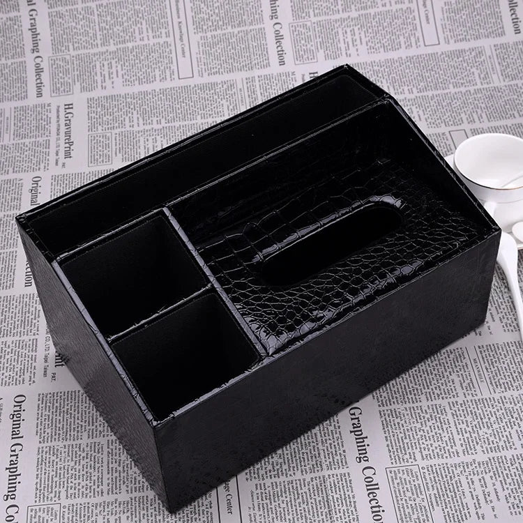 European Sle Creative Leather Wallpaper Multi-Function Tissue Box Living Room Coffee Table Remote Control Storage Basket
