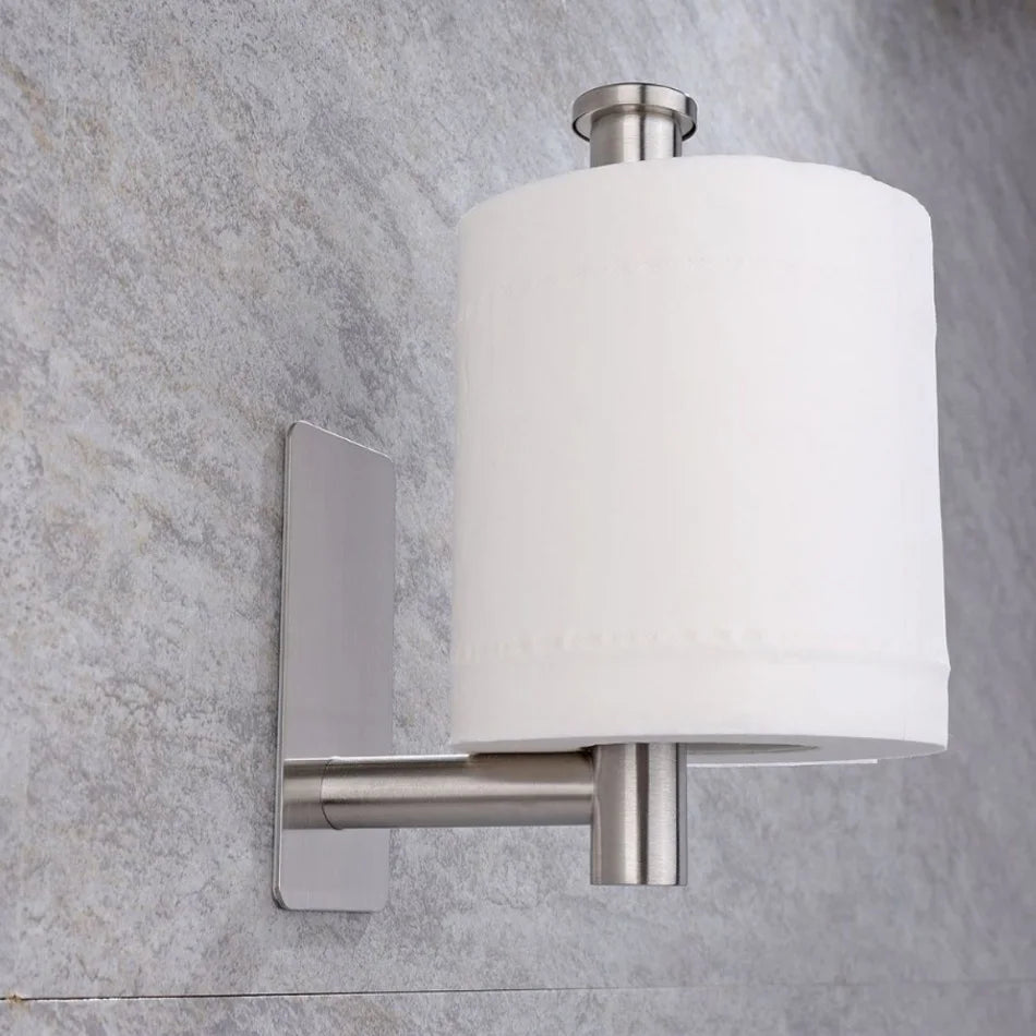 Stainless Steel Paper Holder White Adhesive Wall Mount Stand Kitchen Bathroom Toilet Paper Towel Tissue Roll Shelf Brushed Gold