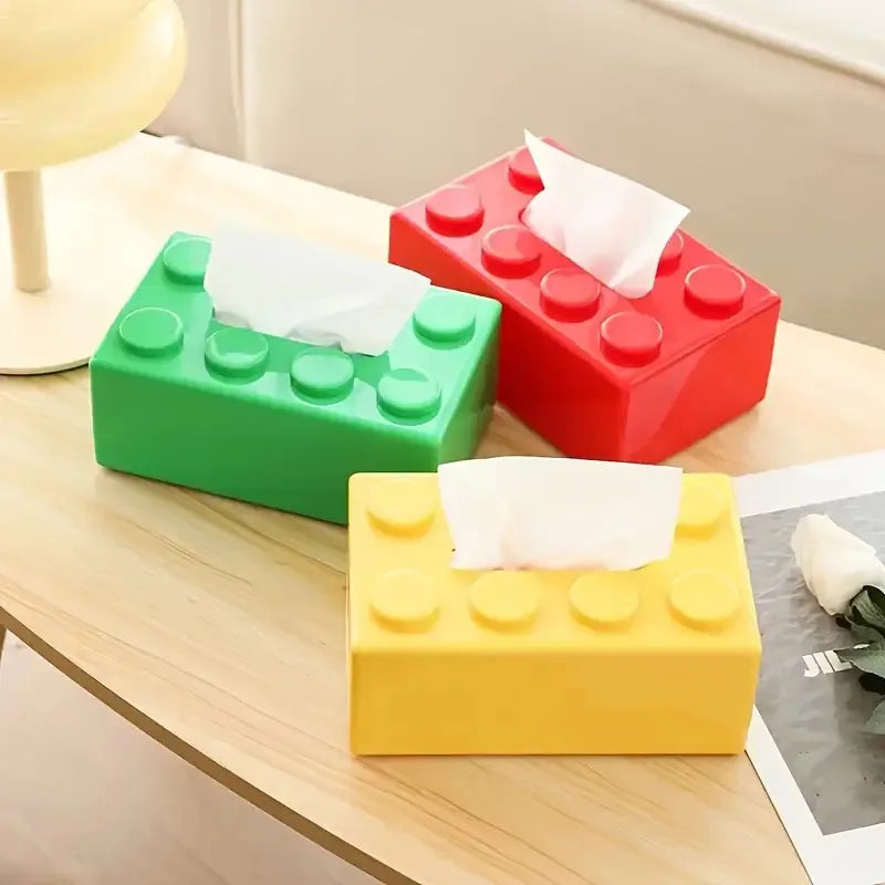 1pc Building Block Style Tissue Box, Multifunctional Plastic Organizer Suitable for Kitchen, Bathroom,Living Room,Bright Colors