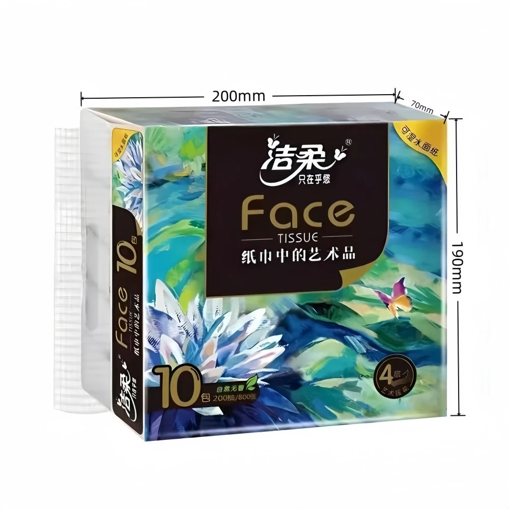 10 Packs 200Pcs/Pack Toilet Paper 4 Layers Thickened Wettable Facial Tissue Trip Napkins Handkerchiefs Disposable Tissue Paper