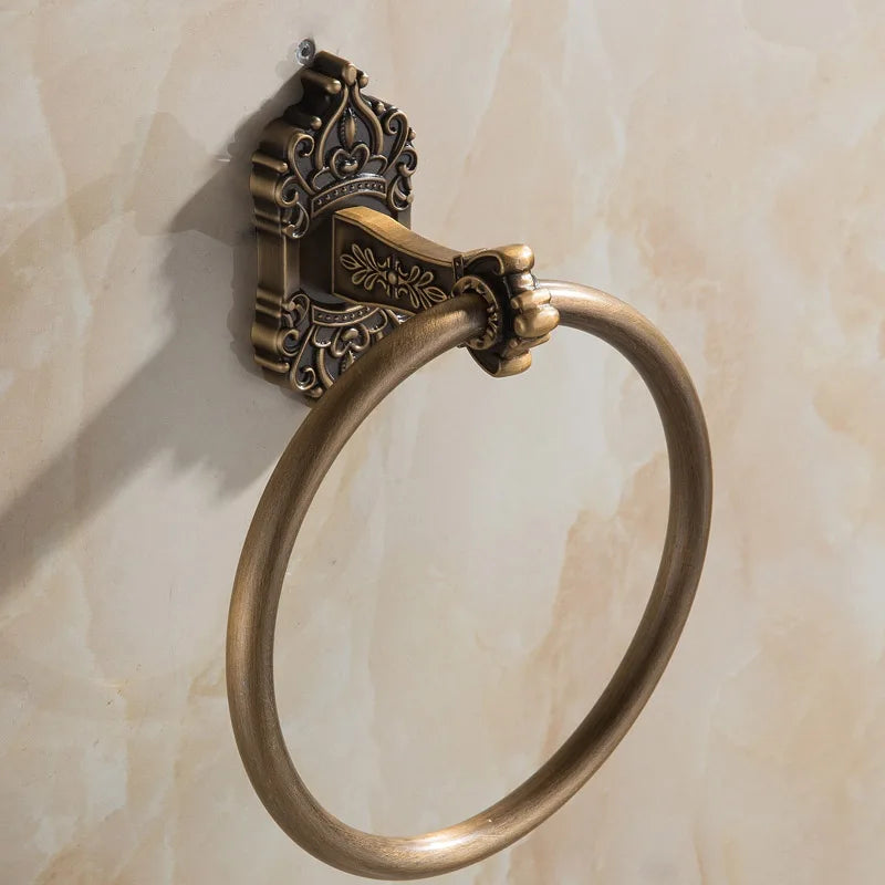Antique Solid Aluminum Bathroom Hardware Set, Wall Mounted Towel Bar & Soap Basket & Toilet Paper Holder & Robe Hook