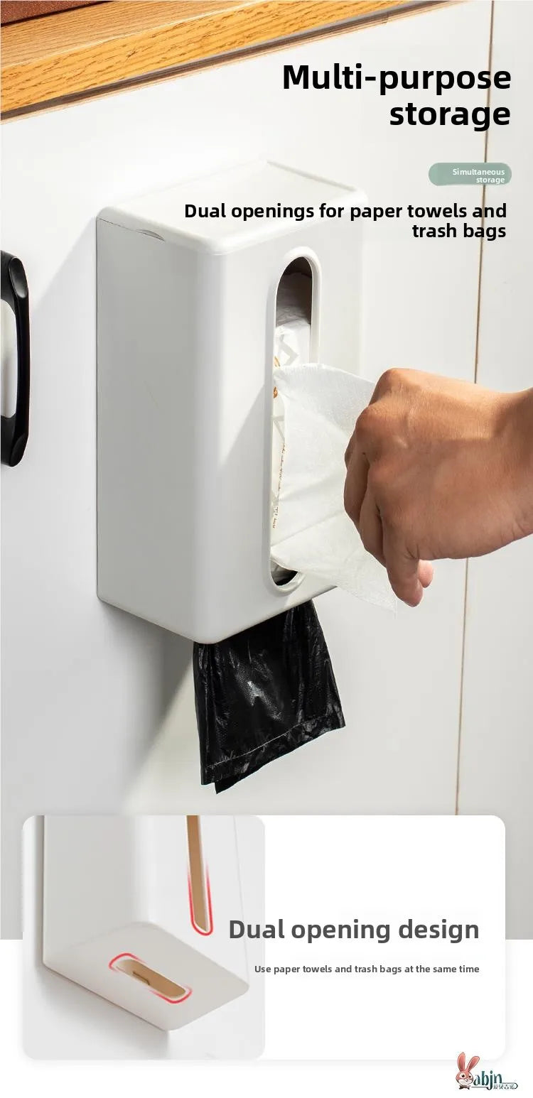 Wall-Mounted Tissue Box Kitchen Home Use Napkin Holder Storage Box Drop-In No-Punching Required Simple Rectangular Plastic De...
