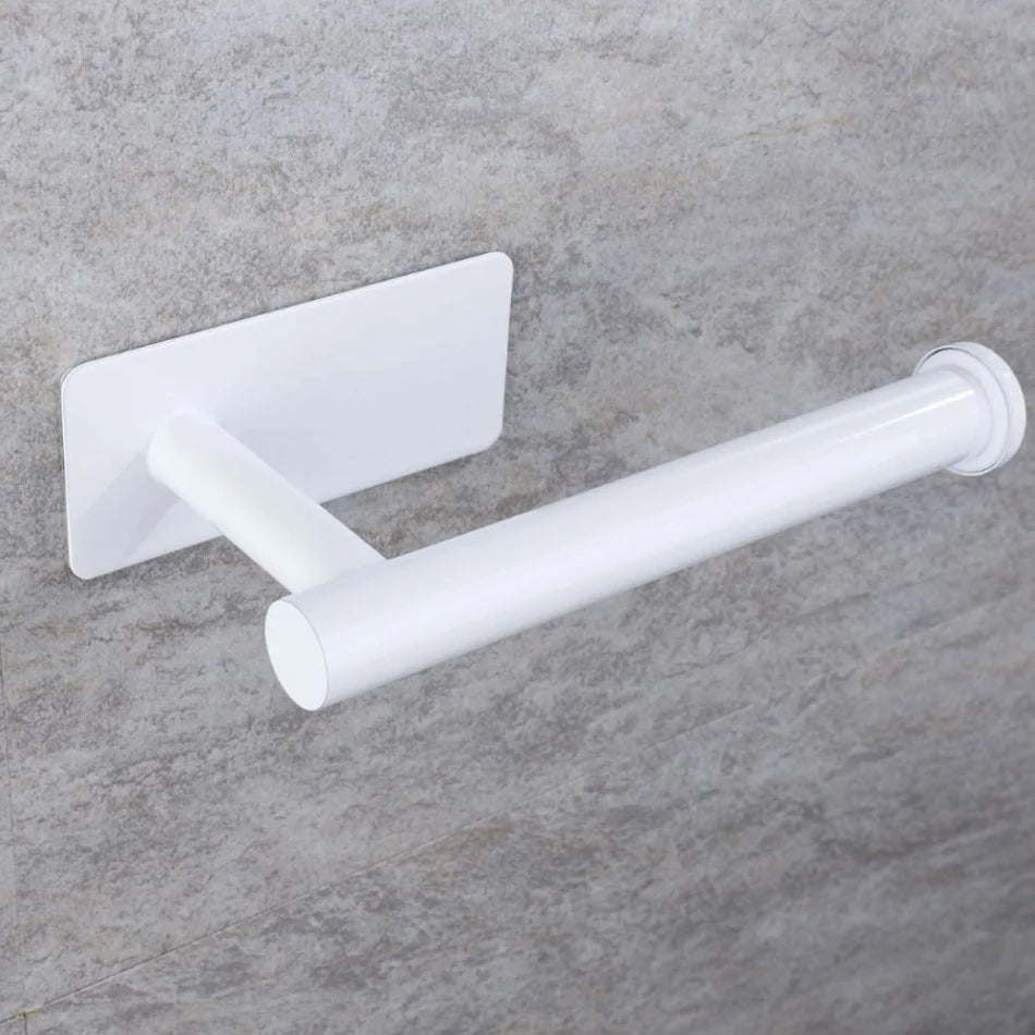 Stainless Steel Paper Holder White Adhesive Wall Mount Stand Kitchen Bathroom Toilet Paper Towel Tissue Roll Shelf Brushed Gold