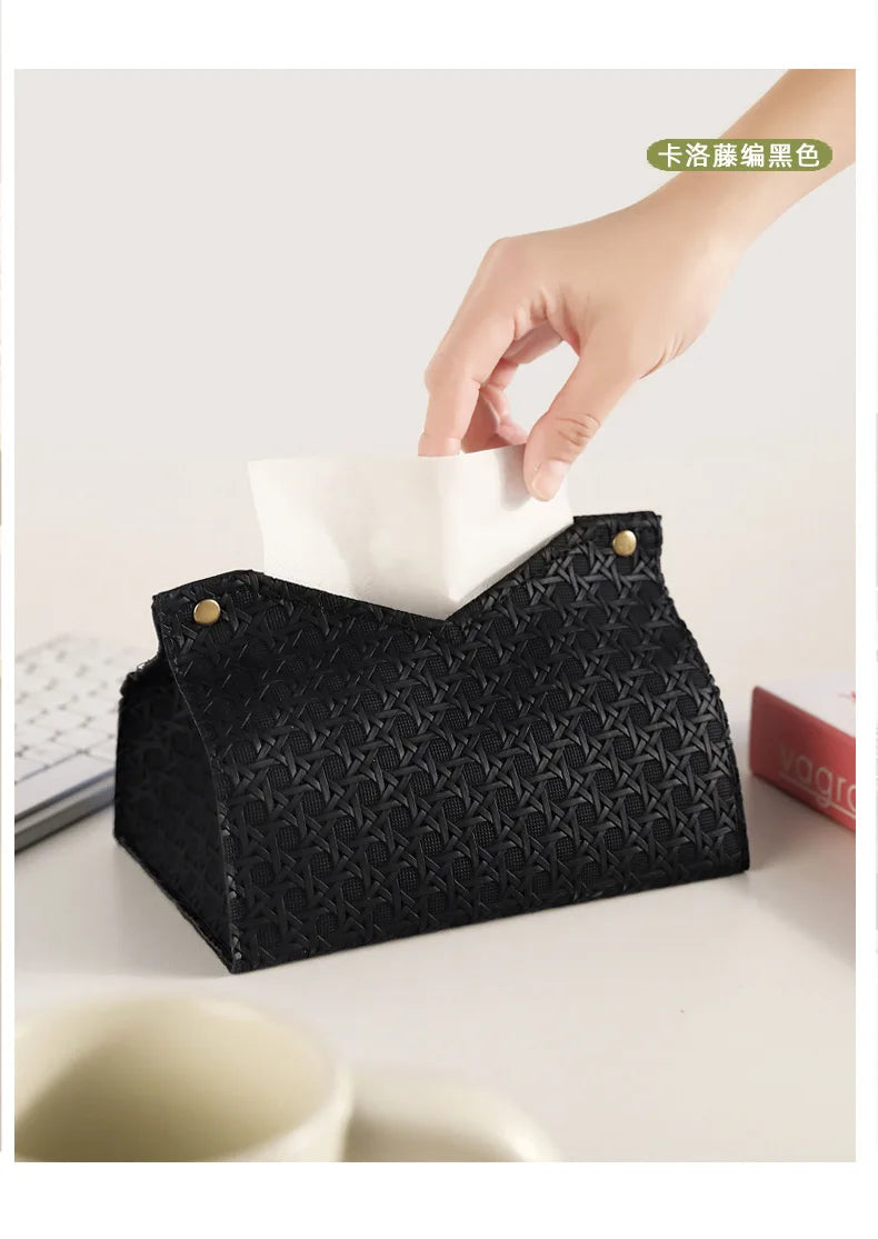 Luxury Woven Paper Towel Box Home Creative Living Room Storage Car Simple Solid Color Tissue Box Dining Room Removable Tissue