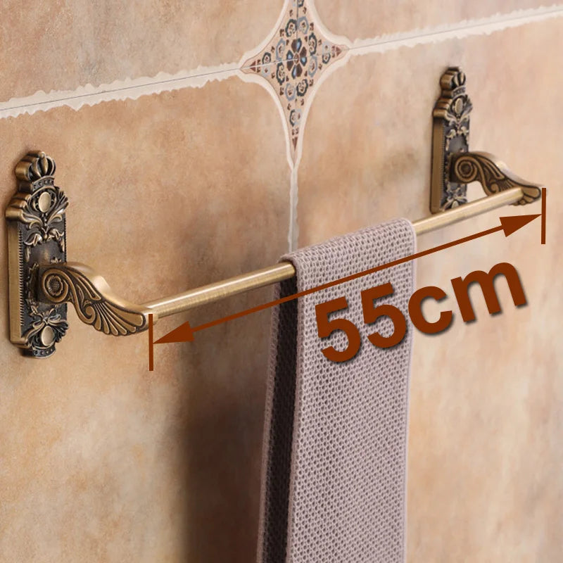 Antique Solid Aluminum Bathroom Hardware Set, Wall Mounted Towel Bar & Soap Basket & Toilet Paper Holder & Robe Hook