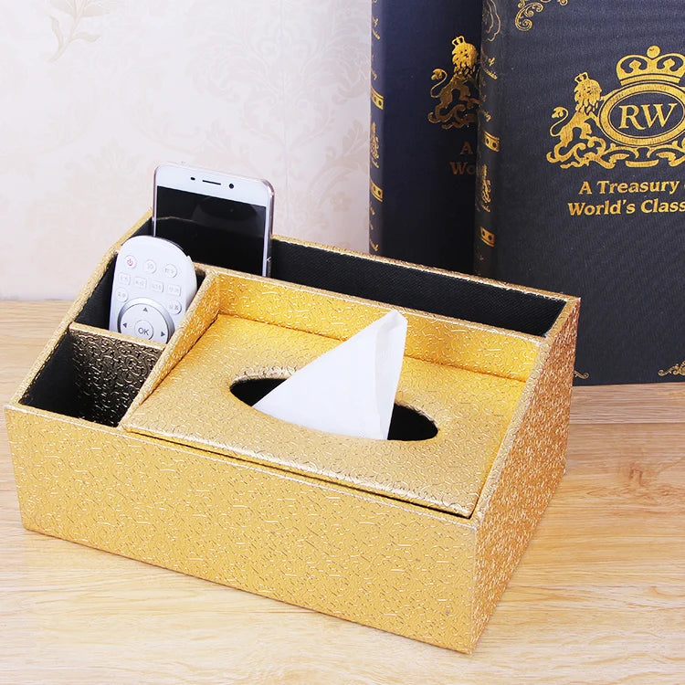 European Sle Creative Leather Wallpaper Multi-Function Tissue Box Living Room Coffee Table Remote Control Storage Basket