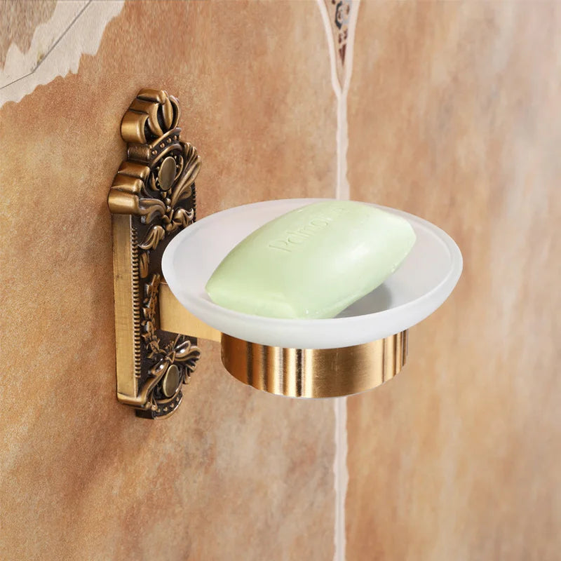 Antique Solid Aluminum Bathroom Hardware Set, Wall Mounted Towel Bar & Soap Basket & Toilet Paper Holder & Robe Hook