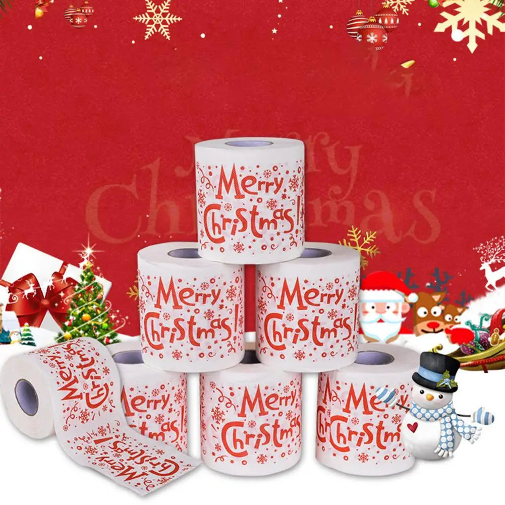 1 Roll Cartoon Pattern Disposable Toilet Paper Festive Soft Touch Decorate Christmas Holiday Printed Roll Paper for Festival