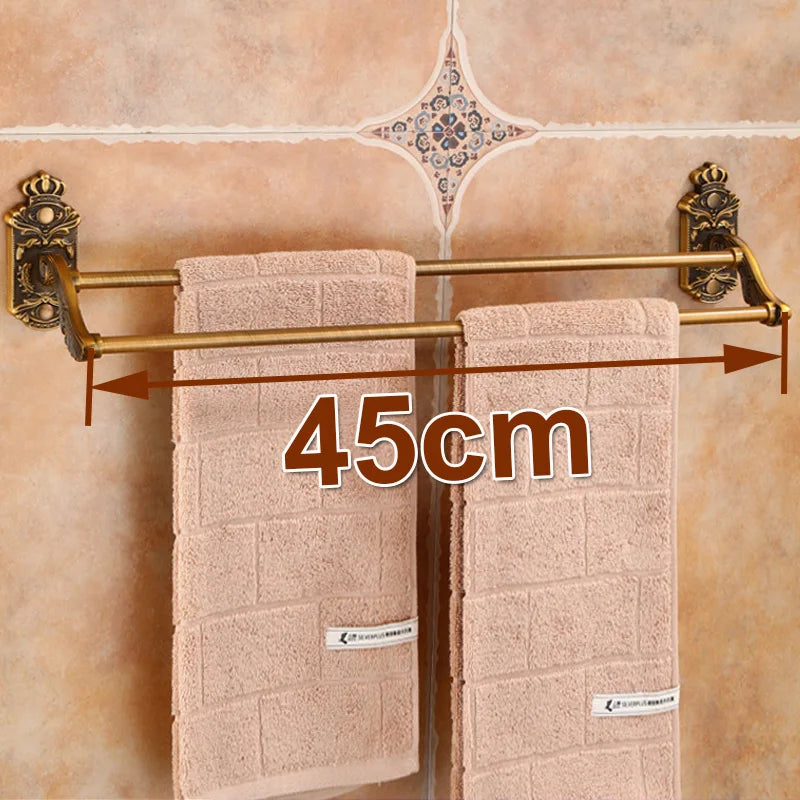 Antique Solid Aluminum Bathroom Hardware Set, Wall Mounted Towel Bar & Soap Basket & Toilet Paper Holder & Robe Hook